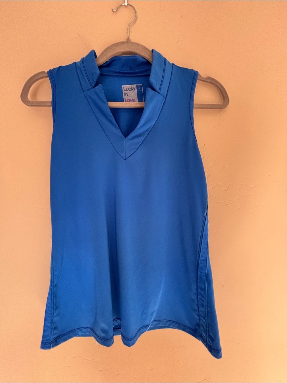 Lucky in Love Sleeveless V-Neck Athletic Tank in Blue
